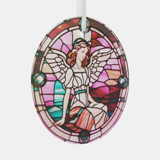 Rood veelkleurig Angel Glas in lood Venster Glas Ornament (Voorkant Rechts)