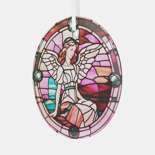 Rood veelkleurig Angel Glas in lood Venster Glas Ornament (Voorkant links)
