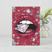 Rood verbrijzeld glas en diamanten canvas tas dank bedankkaart (Staand voorkant)