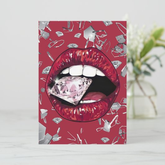 Rood verbrijzeld glas en diamanten canvas tas dank bedankkaart (Staand voorkant)