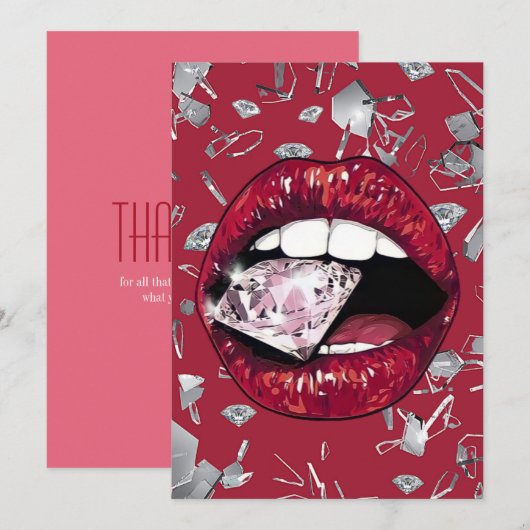 Rood verbrijzeld glas en diamanten canvas tas dank bedankkaart (Voorkant / Achterkant)