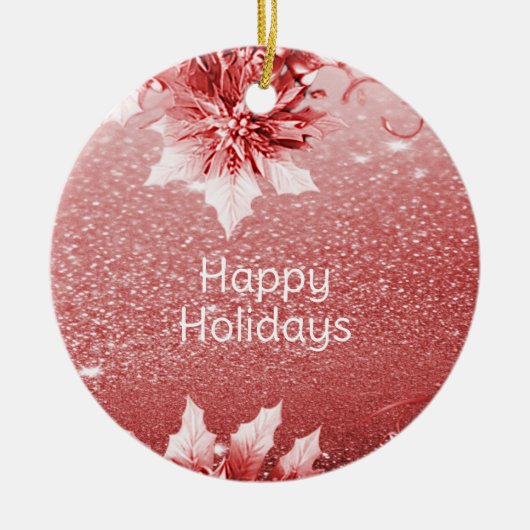 Rood verlaat kerstvakantie keramisch ornament (Voorkant)