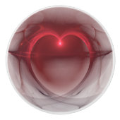 Rood verlicht hart boven wit kunstwerk keramische knop (Voorkant)