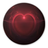 Rood verlicht hart boven zwart kunstwerk keramische knop (Voorkant)