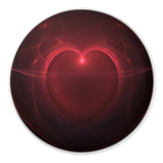 Rood verlicht hart boven zwart kunstwerk keramische knop (Voorkant)