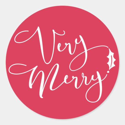 Rood Verry Merry Christmas Classic Ronde Sticker (Voorkant)