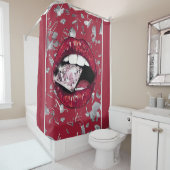 Rood verscheurd glas en diamant douchegordijn (In situ)