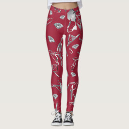 Rood verscheurd glas en diamant leggings