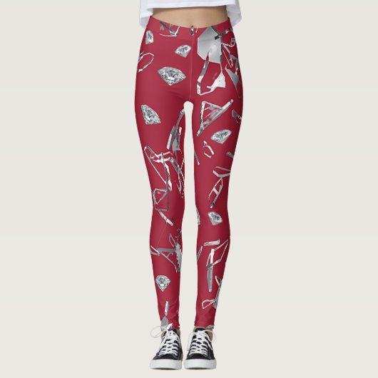 Rood verscheurd glas en diamant leggings (Voorkant)