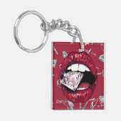 Rood verscheurd glas en diamant sleutelhanger (Voorkant Links)