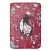 Rood verscheurd glas en ruitenbadkamerdeksel badmat (Voorkant Verticaal)