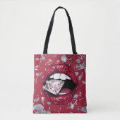Rood verscheurd glas en ruitvormige canvas tas (Voorkant)
