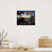 Rood versus Groene Dragons vecht tegen Fantasy Poster (Keuken)