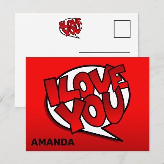 Rood, vet en helder Pop art Style - Ik hou van je Briefkaart (Voorkant / Achterkant)