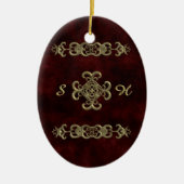 Rood vet met gouden sierbloem keramisch ornament (Voorkant)