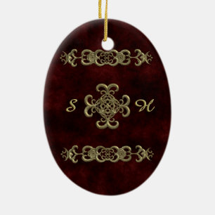 Rood vet met gouden sierbloem keramisch ornament