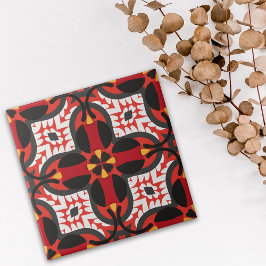 Rood vibrant etnisch Boho Geometric Mosaic Patroon Tegeltje