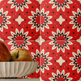 Rood vibrant Floral etnisch geometrisch mozaïekpat Tegeltje