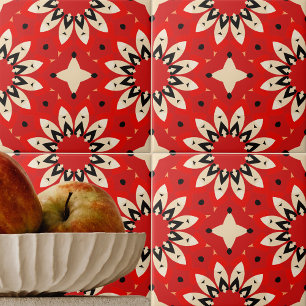 Rood vibrant Floral etnisch geometrisch mozaïekpat Tegeltje