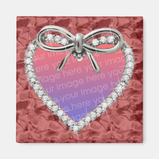 Rood vierkant Diamond Heart Lijst Magnet (Voorkant)