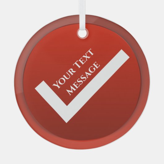 Rood vinkje symbool Kerstmis Glas Ornament (Voorkant)