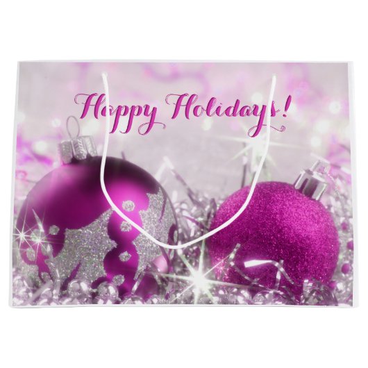 Rood-violet en zilveren kerstballen cadeautas (Voorkant)