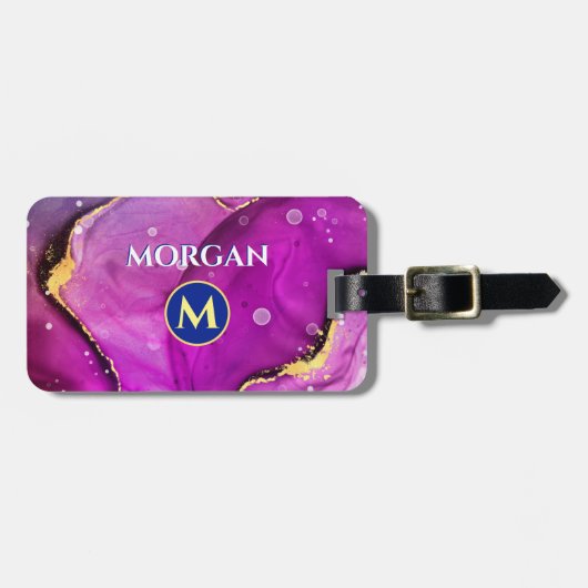 Rood-Violet & Gouden Vloeibare Inkt, Monogram & Na Bagagelabel (Voorkant horizontaal)