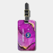 Rood-Violet & Gouden Vloeibare Inkt, Monogram & Na Bagagelabel (Voorkant verticaal)