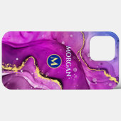 Rood-Violet & Gouden Vloeibare Inkt, Monogram & Na Case-Mate iPhone Case (Achterkant (horizontaal))