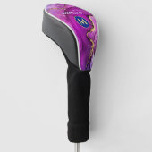 Rood-Violet & Gouden Vloeibare Inkt, Monogram & Na Golfheadcover (Schuin)