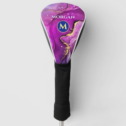Rood-Violet & Gouden Vloeibare Inkt, Monogram & Na Golfheadcover (Voorkant)