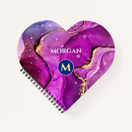 Rood-Violet & Gouden Vloeibare Inkt, Monogram & Na Notitieboek (Voorkant)