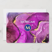 Rood-Violet & Gouden Vloeibare Inkt, Monogram & Na Notitiekaartje (Voorkant)
