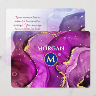 Rood-Violet & Gouden Vloeibare Inkt, Monogram & Na Notitiekaartje