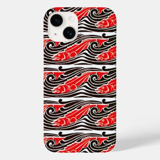 ROOD VISSEN IN HET ZEE GOLVEN Zwart Wit Patroon Case-Mate iPhone Case (Achterkant)