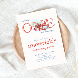  Rood Vliegtuig 1e Verjaardagsjongen Kaart