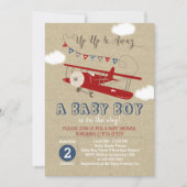 Rood Vliegtuig Baby shower Uitnodiging (Voorkant)