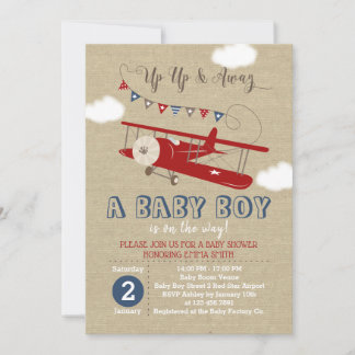  Rood Vliegtuig Baby shower Uitnodiging