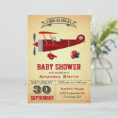 Rood Vliegtuig Baby shower Uitnodiging (Staand voorkant)
