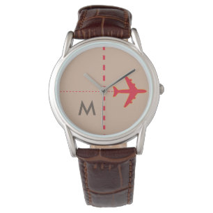 Rood vliegtuig met initiaal horloge