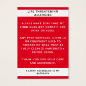 Rood voedsel Alert Kaart (Achterkant)