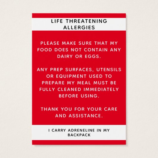 Rood voedsel Alert Kaart (Achterkant)