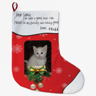Rood VOEG JE FOTO Cat Fotovakantie stoppen toe Grote Kerstsok