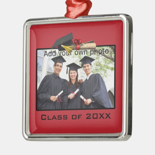 Rood Voeg je foto toe / Jaar Afstuderen Metalen Ornament (Links)