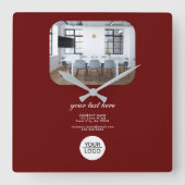 Rood Voeg Logo toe Aangepaste Tekst Promotie Bedri Vierkante Klok (Voorkant)