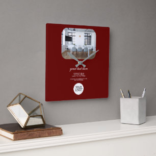 Rood Voeg Logo toe Aangepaste Tekst Promotie Bedri Vierkante Klok