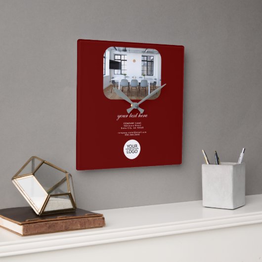 Rood Voeg Logo toe Aangepaste Tekst Promotie Bedri Vierkante Klok (Kantoor)