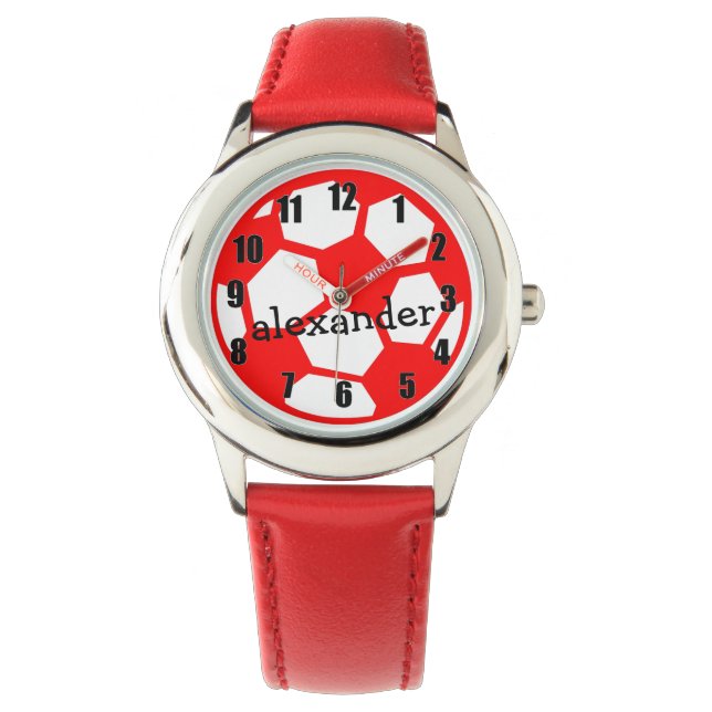Rood Voetbal en naam Horloge (Voorkant)