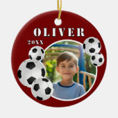 Rood Voetbal Football Sportfoto Keramisch Ornament (Voorkant)
