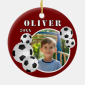 Rood Voetbal Football Sportfoto Keramisch Ornament (Achterkant)